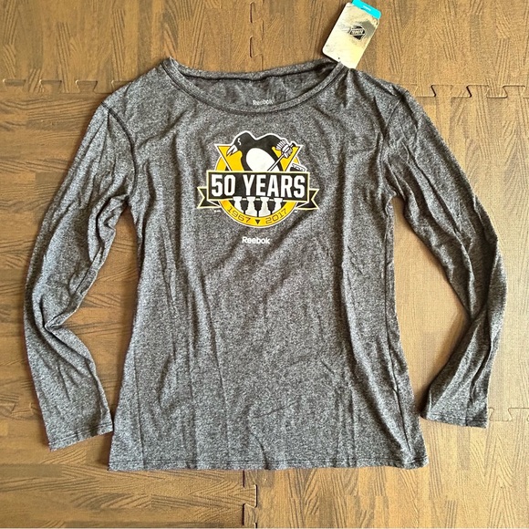 NWT | NHL Reebok | Pittsburgh Penguins Long Sleeve | Heather Gray |  Small - Picture 1 of 12
